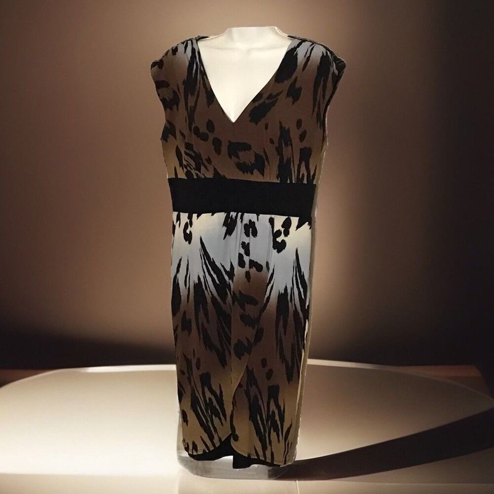 Emma Michele Dress Womens 10 Tiger Print A-Line MIDI Sleeveless V-Neck Stretch